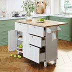 TOPMAX Kitchen Island Set with Drop Leaf and 2 Seatings, Dining Table Set with Adjustable Shelf, Drawers and Towel Rack