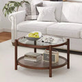 31 Round Coffee Table with Tempered Glass Top & Rattan Shelf