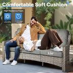 HOMLUX 6 PCS Patio Wicker Conversation Set 3-Seat Sofa with Cushion, Rattan Chairs, Ottomans, Coffee Table