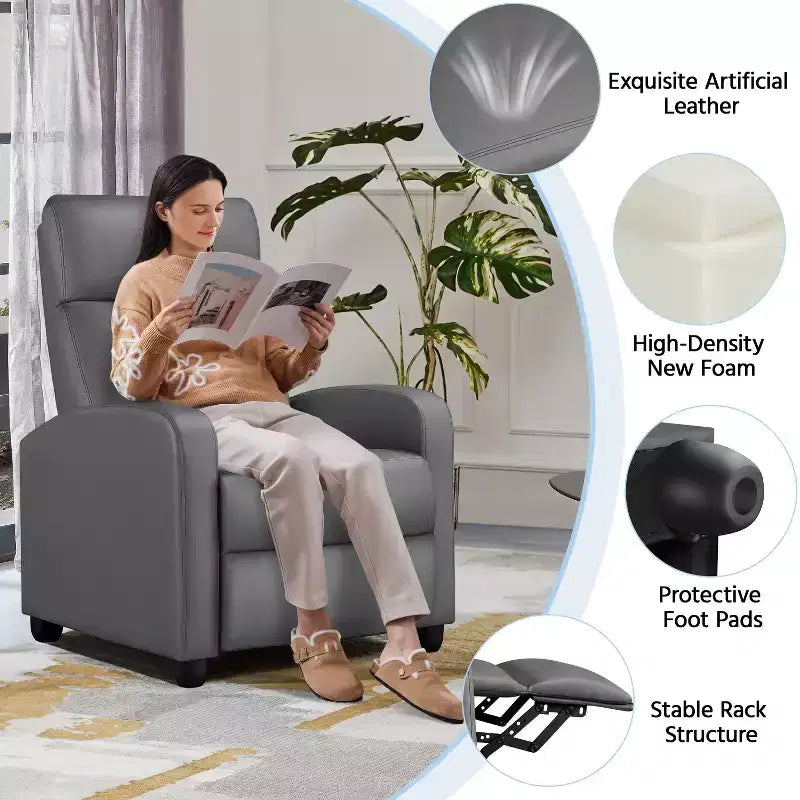 Yaheetech Set of 2 Modern PU Leather Recliner Sofas for Living Room, Bedroom