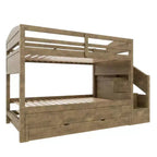 Whisen Twin XL Bunk Bed Frame with Trundle, Bunk Bed with Storage, Bunk Bed with Solid Wood, Storage Staircase, Wardrobe, 3Drawer, for Kids