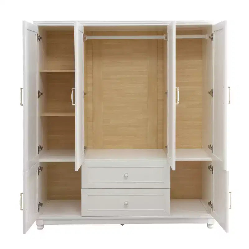 White Wood 61.42 in. Armoire with 2 Drawers, Hanging Rod and Shelves