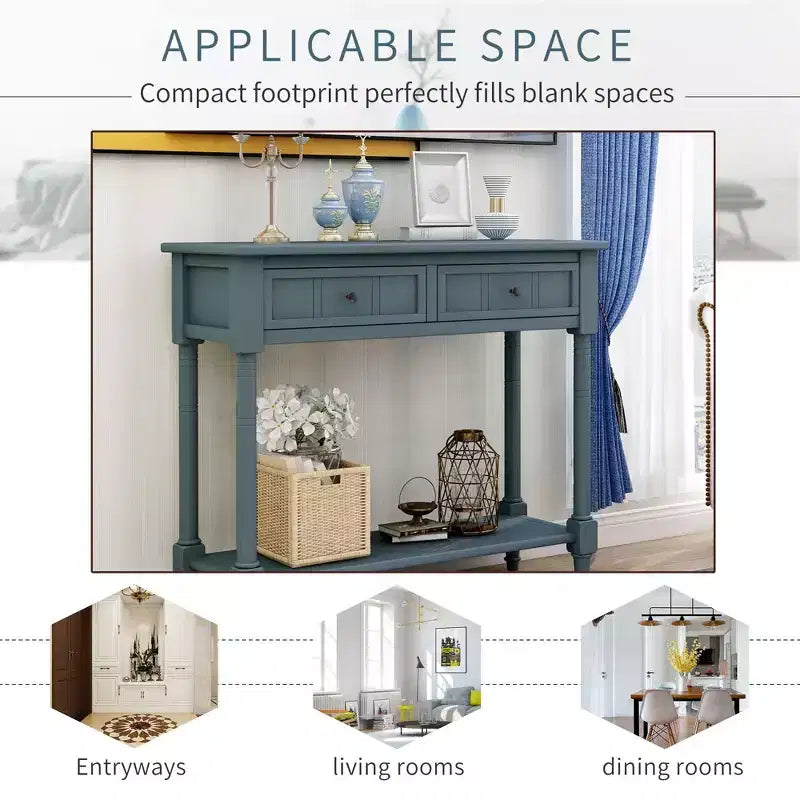 The Misty Moon Daisy Series Console Table Traditional Design with Two Drawers and Bottom Shelf (Espresso)