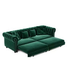 Whisen Velvet 3-in-1 King Size Pull-Out Sofa Bed & Convertible Sleeper Sofa with Movable Ottoman, Tufted Design