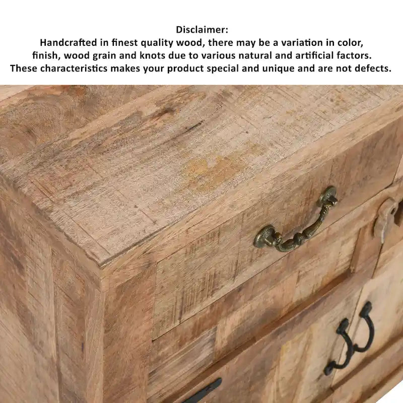 39 Inch Artisanal Farmhouse Style 2 Drawer Mango Wood Cabinet Console with 2 Door Storage Rustic Brown