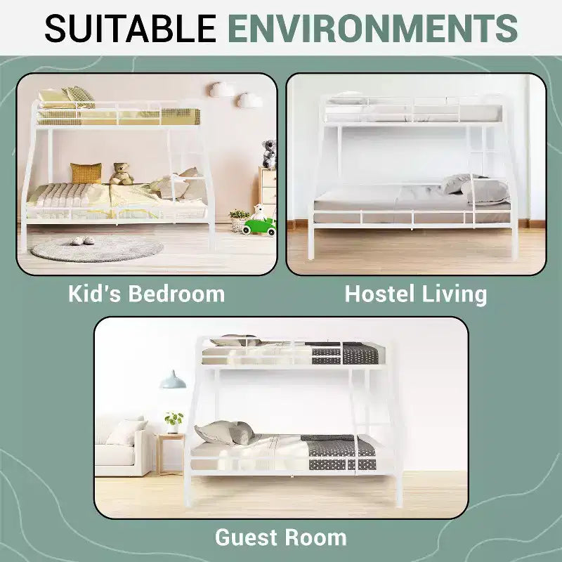 Full Metal Bunk Bed Low Height Safety Design with Guardrails, Angled Ladder and Underbed Storage