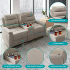 Beige/Gray Tech Fabric Reclining Loveseat Sofa, 2-Seat, Adjustable Backrest & Footrest
