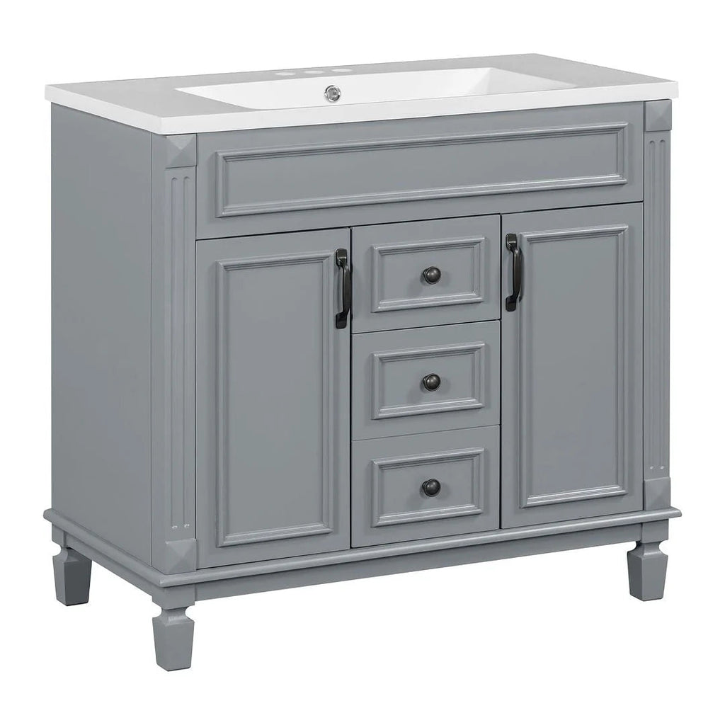 36 Modern Bathroom Vanity with Top Sink and Mirror Cabinet,2 Doors and 2 Drawers