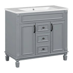 36 Modern Bathroom Vanity with Top Sink and Mirror Cabinet,2 Doors and 2 Drawers