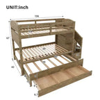 Whisen Twin XL Bunk Bed Frame with Trundle, Bunk Bed with Storage, Bunk Bed with Solid Wood, Storage Staircase, Wardrobe, 3Drawer, for Kids