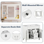 36 Modern Bathroom Vanity with Top Sink and Mirror Cabinet,2 Doors and 2 Drawers