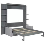 Queen Murphy Bed Wall Bed with Sofa, Queen Size Cabinet Bed Folding Wall Bed with Bookshelf and Shelves for Guest Room Office