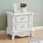 Traditional White Wood Carved 3-Drawer Nightstand