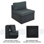 Modern 7-Piece Outdoor Wicker Sofa Set with Coffee Table, Cushions, and Striped Pillows, Suitable for Patio, Garden, Deck