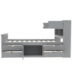 Twin/Full Size Captain Platform Bed with 4 Drawers and Storage Shelves, Solid Wood Bed Frame with Storage Bookcase Headboard