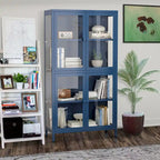 Four Glass Door Storage Cabinet with Adjustable Shelves and Feet Cold-Rolled Steel Sideboard Furniture