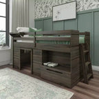 Max & Lily Modern Farmhouse Low Loft Bed with Storage Drawer, Solid Wood Bed for Kids