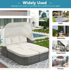 Outdoor Gray Wicker Daybed with Cushions and Retractable Canopy