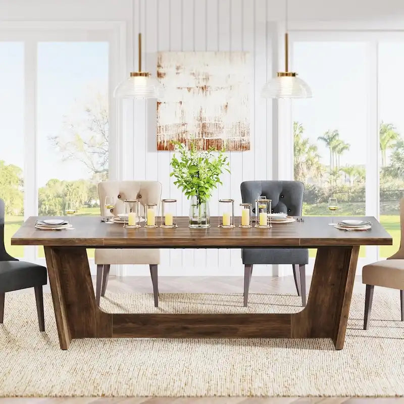 71 Inches Farmhouse Dining Room Table for 6-8 People with Solid Pedestal