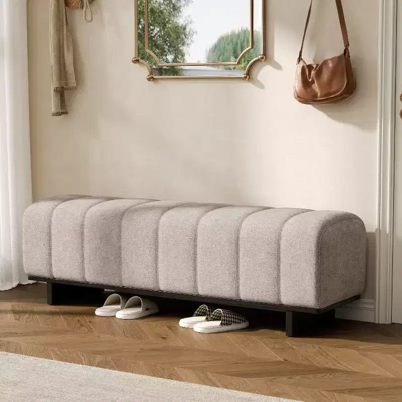 Modern Tufted Faux Fur Dining Bench with Rubberwood Legs, 63.62