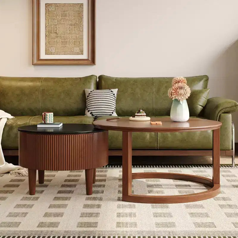 Modern Nesting Coffee Table with Drawer, Round Center Table with storage for Living Room
