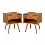 Set of 2 Mid-Century Solid Wood Nightstands with 1 Drawer, Bedroom Side Tables