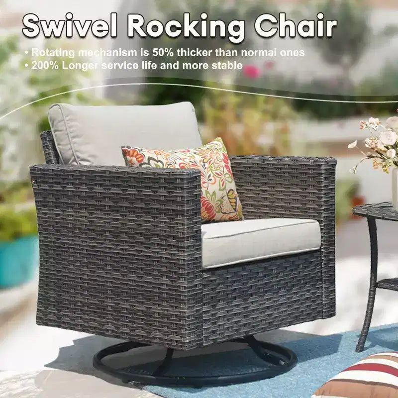 Ovios Tampa 8pc Wicker Outdoor Patio Furniture Conversation Sofa Set with Swivel Chairs and Cushions