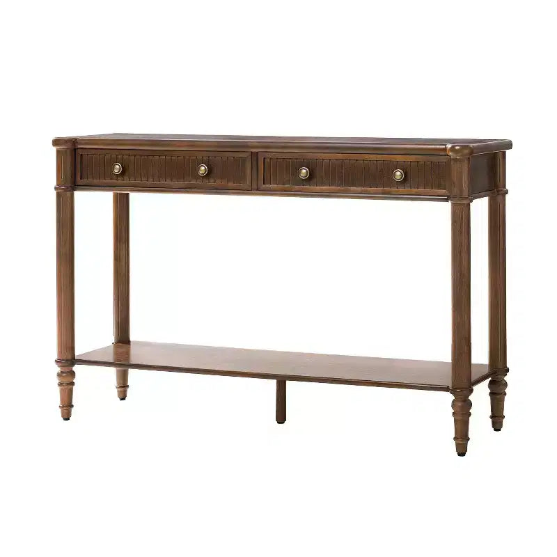 47.2 Walnut Console Table with 2 Fluted Drawers & Lower Shelf