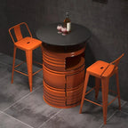 Industrial Black Orange Metal Drum Storage Bar Tables