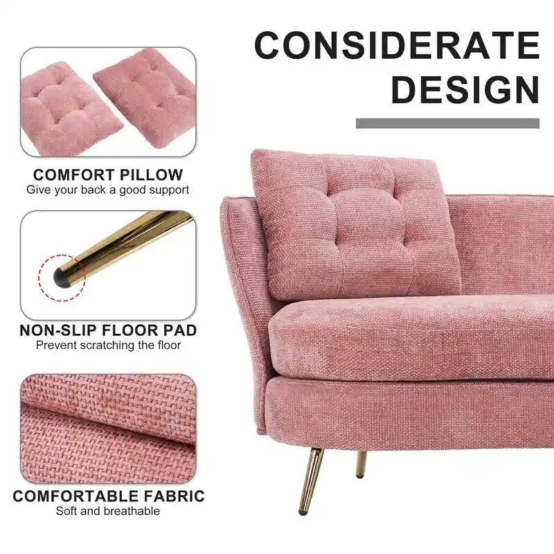 Upholstered Couch with Golden Metal Legs Club Loveseat Sofa for Living Reading Room ,Bedroom ,Apartment, Small Space Dorm