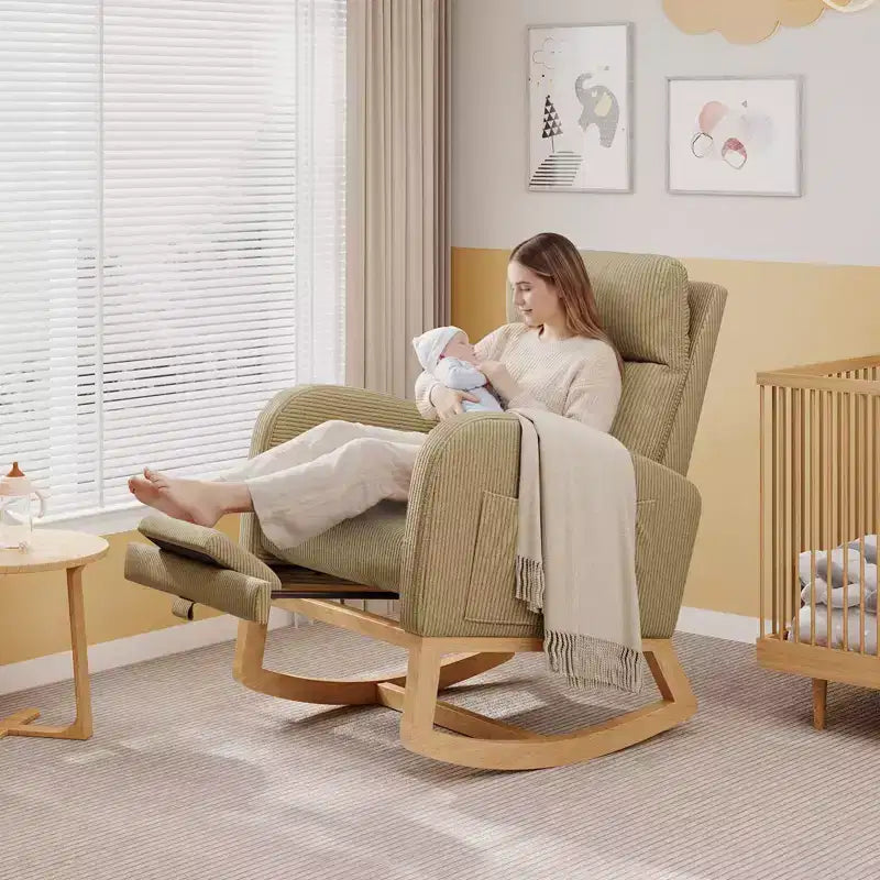 Modern Soft Rocking Chair with Pillow & Side Pockets, for Living Room, Bedroom