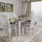 Farmhouse Extendable Dining Table Set for 6, Rectangular Table and 6 Upholstered Chairs