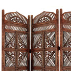 Benzara Traditional Four Panel Wooden Room Divider with Hand Carved Details Antique Brown