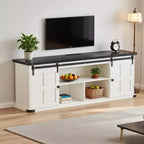 70 TV Stand for 75 Inch TVs, Farmhouse Entertainment Center with Sliding Barn Doors and Storage Cabinets, Modern Media TV Console Table