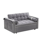 Velvet Convertible 55 2-Seater Sleeper Sofa with Pull-Out Bed, Adjustable Recline, Side Pockets, and Phone Holder