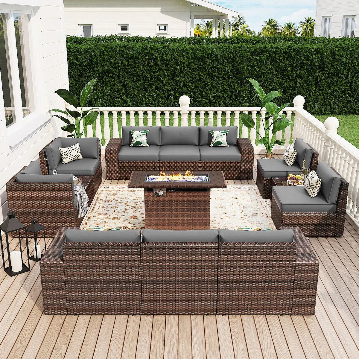 13 Pieces Patio Furniture Set with 44Fire Pit Table