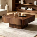 31.5 Modern Handcraft Drum Coffee Table, Square, Walnut MDF Pedestal