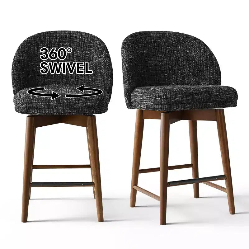 Set of 2 Modern Swivel Counter Stools with Upholstered Seat, 360 Rotating Kitchen Island or Home Bar Chairs with Solid Wood Legs-Panipeachy
