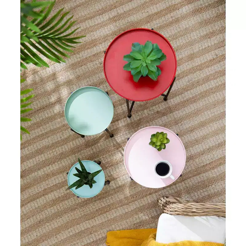 Set of 4 Multicolor Nesting Plant Stands Metal Frame