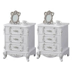 Traditional White Wood Carved 3-Drawer Nightstand