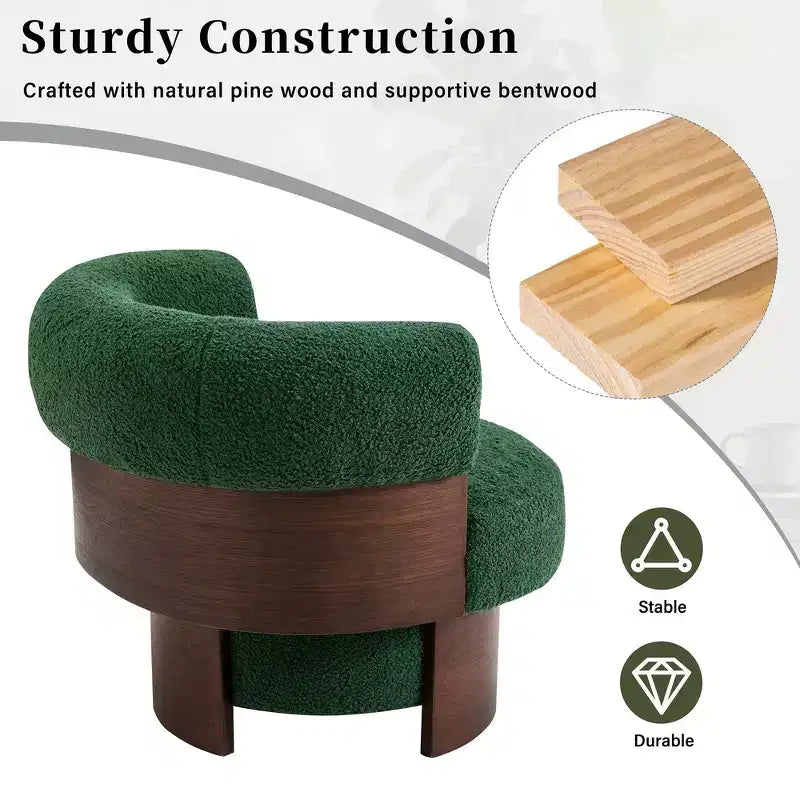 Whisen 360 Swivel Barrel Chair with Sculptural Bentwood Design, Solid Wood Frame, 32 Wide, Versatile for Living Room and Bedroom