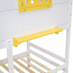 Twin over Twin House Bunk Bed with 2 Drawers, Storage Shelves and Window