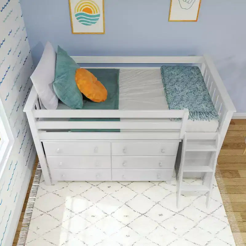 Max & Lily Twin-Size Low Loft with Pull-Out Desk and 3-Drawer Dressers