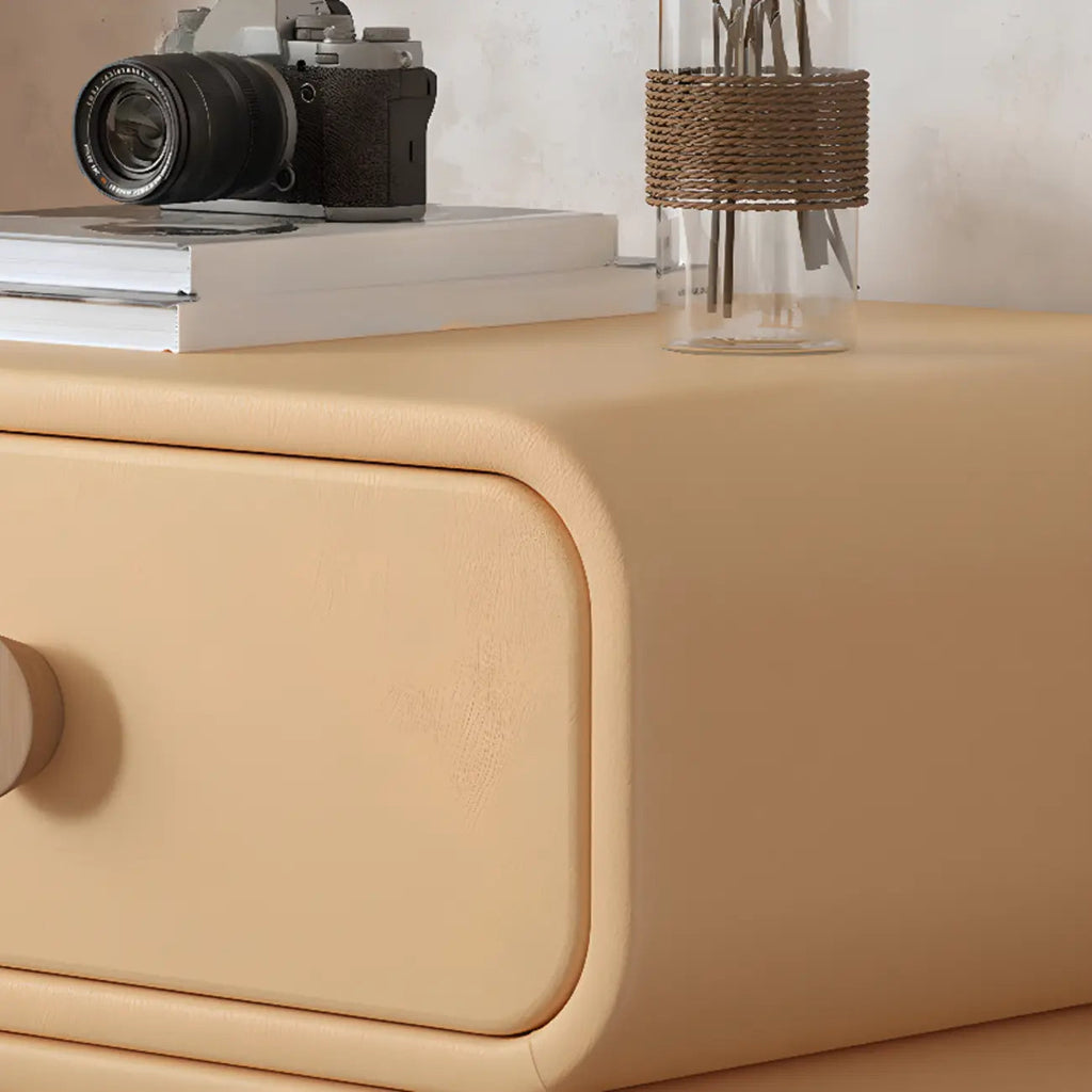Pleather Scandinavian Nightstand With Faux Leather Finish