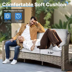 HOMLUX 6 PCS Patio Wicker Conversation Set 3-Seat Sofa with Cushion, Rattan Chairs, Ottomans, Coffee Table