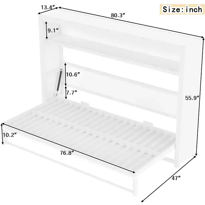 Twin Size Murphy Bed with Shelves, Metal Wall Bed with Foldable Design for Small Space