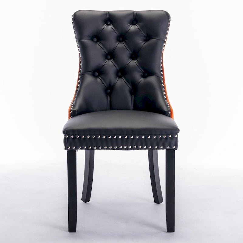 High Back Dining Chairs Set of 2, Upholstered PU Leather Kitchen Chairs Side Chair with Rear Handle Wood Legs