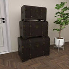 Set of 3 Traditional Wood Trunks Brown - Olivia & May: Distressed Finish, No Assembly, Decorative Storage