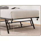 Twin Size Daybed with Trundle, Metal Frame with Wavy Wood Grain Headboard, Lockable Casters, Space-Saving Sofa Bed, No Box Spring Needed