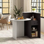 Costway Front Reception Counter Desk Checkout Office Desk with Open Shelf & Lockable Drawer White/Brown/Black